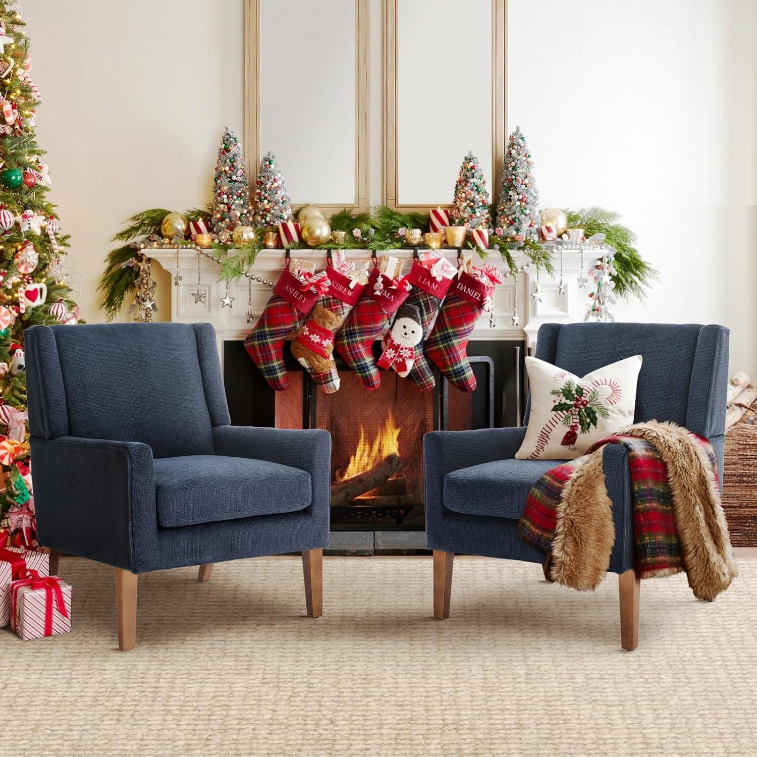 COLAMY Modern Wingback Living Room Chair, Upholstered Fabric Accent Armchair, Single Sofa Chair with Lounge Seat and Wood Legs for Bedroom/Office/Reading Spaces, Brown