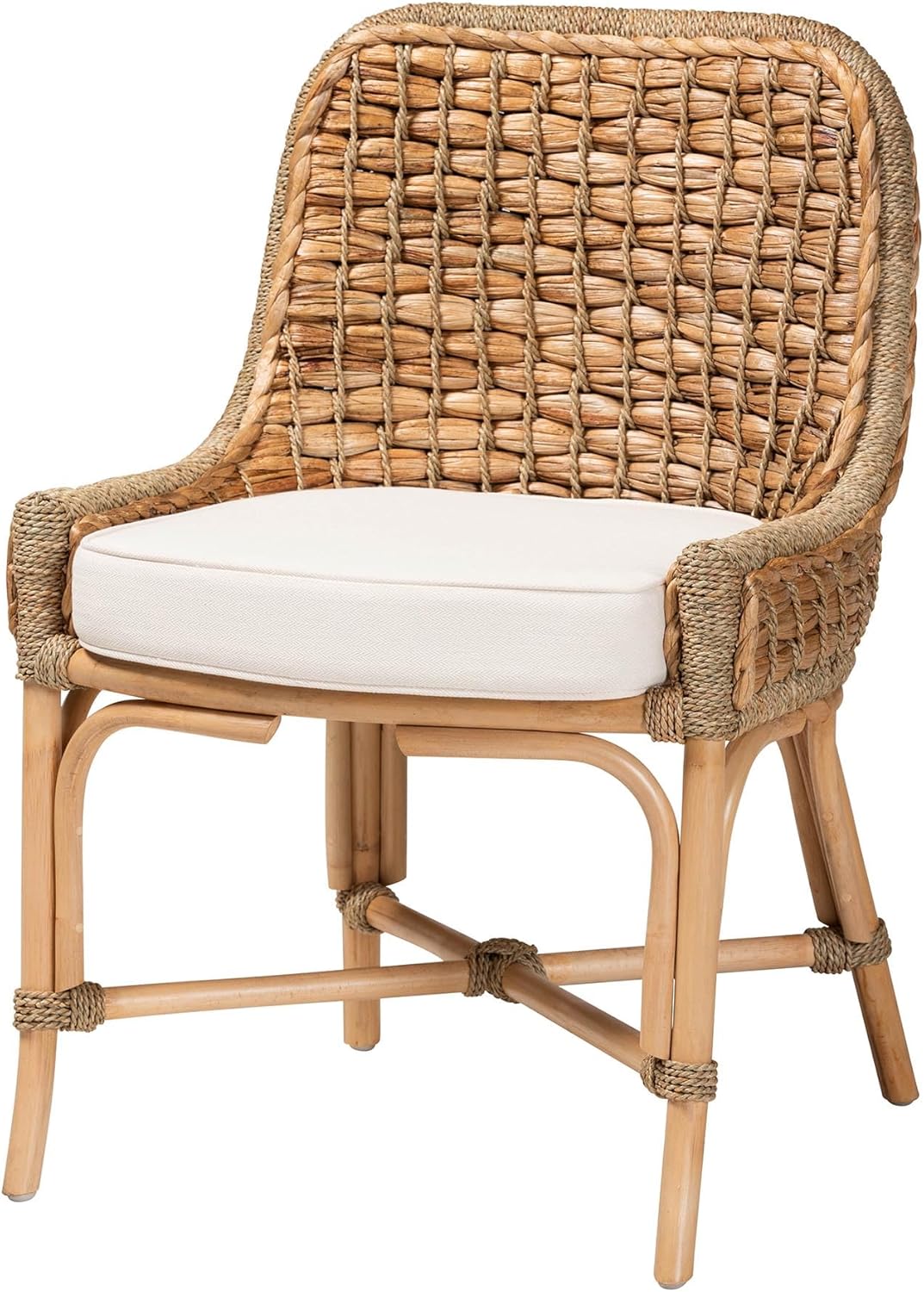 Baxton Studio Kyle Modern Bohemian Natural Brown Woven Rattan Dining Side Chair With Cushion