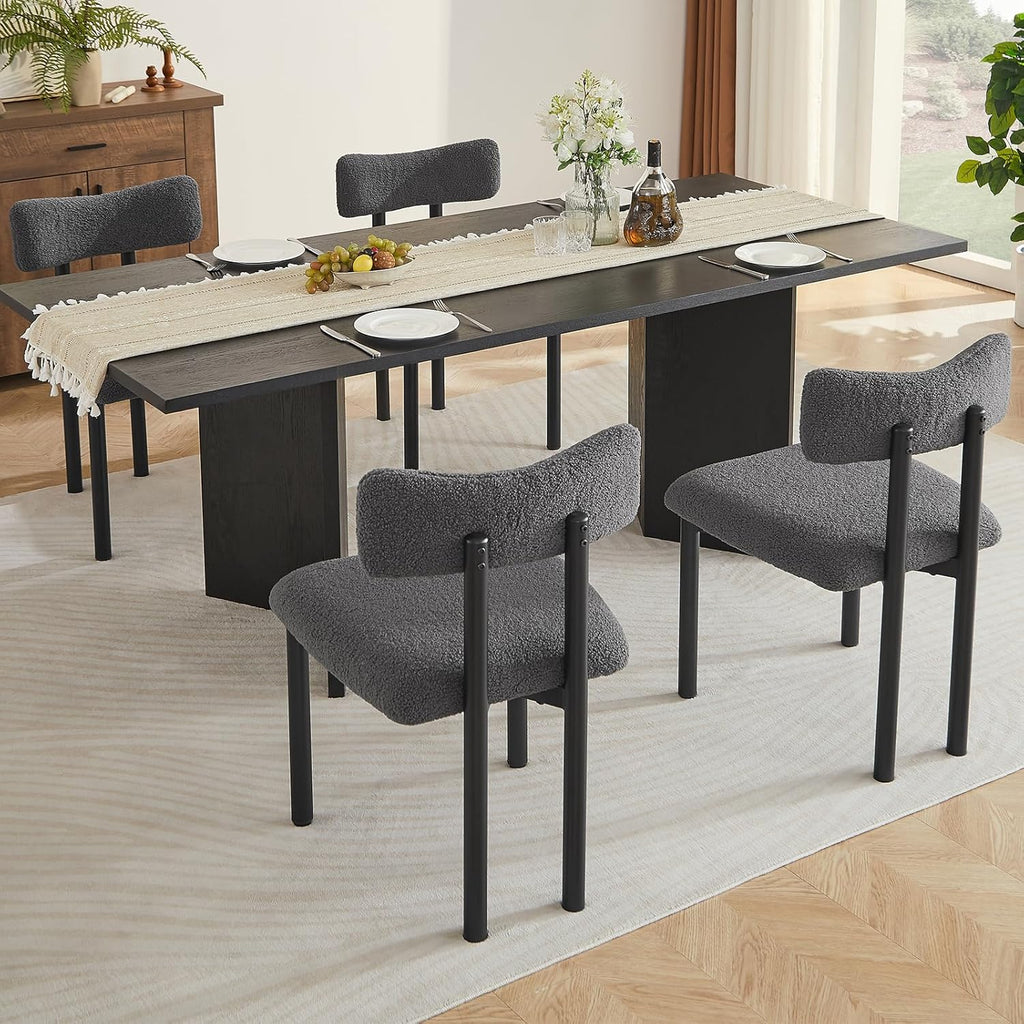 Boucle Dining Chairs Set of 4, Upholstered Kitchen Dinning Room Chair with Curved Backrest and Metal Frame, Mid Century Modern Kitchen Chair for Dining Room, Restaurant, Grey