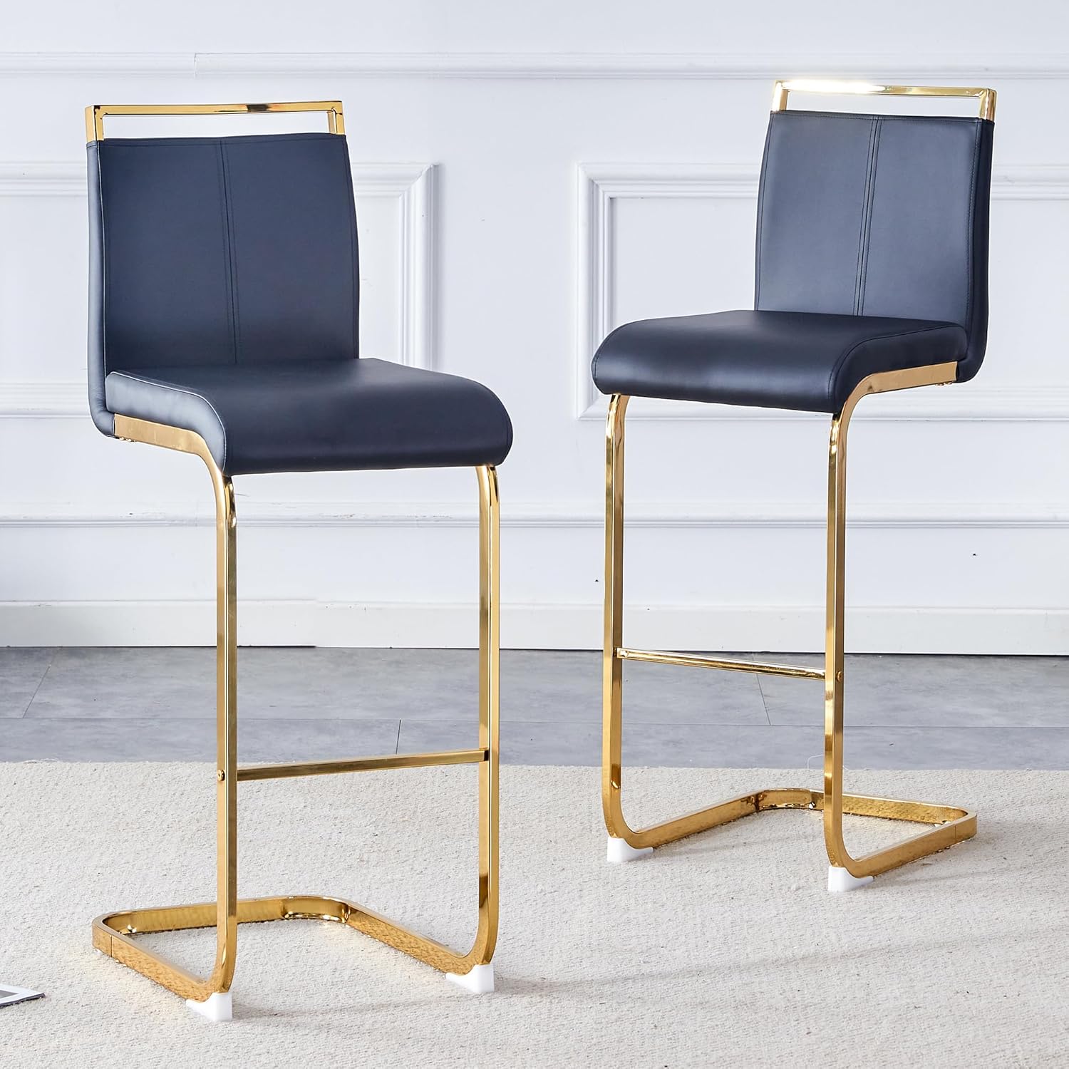 Counter Height Bar Stools Set of 4,25" PU Leather Bar Stools with Back,Counter High Chairs with Black Painted Metal Legs,White Bar Stool of 4 for Kitchen Island,Bar Counter (White,25" H)