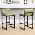 Bar Stools Set of 3, Upholstered PU Leather Counter Height Barstools with Low Back and Thickened Metal Legs, Modern Island Chairs for Kitchen Island (Caramel Brown, 3Pcs 26" Bar Stools)