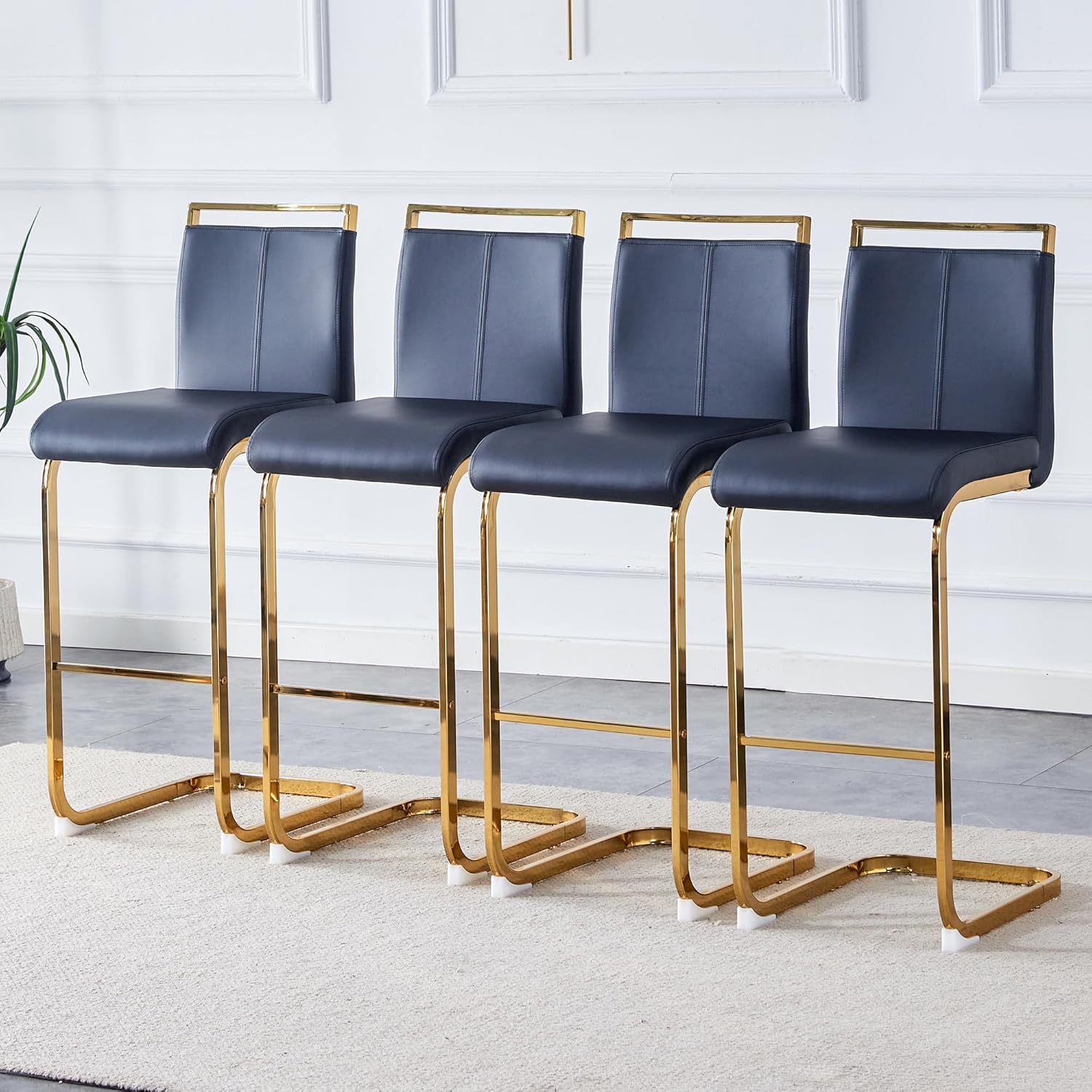 Counter Height Bar Stools Set of 4,25" PU Leather Bar Stools with Back,Counter High Chairs with Black Painted Metal Legs,White Bar Stool of 4 for Kitchen Island,Bar Counter (White,25" H)