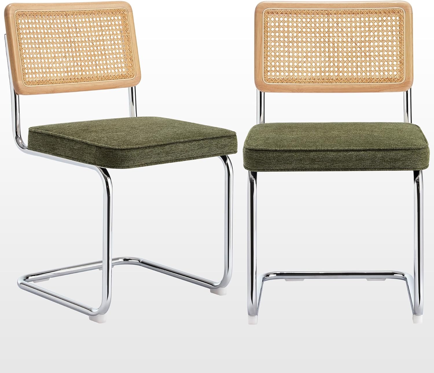 Zesthouse Natural Rattan Dining Chairs Set of 2, Modern Dining Room Chairs with Solid Wood Back for Kitchen Living Room, Mid Century Breuer Design Inspired, Upholstered Faux Leather Brown