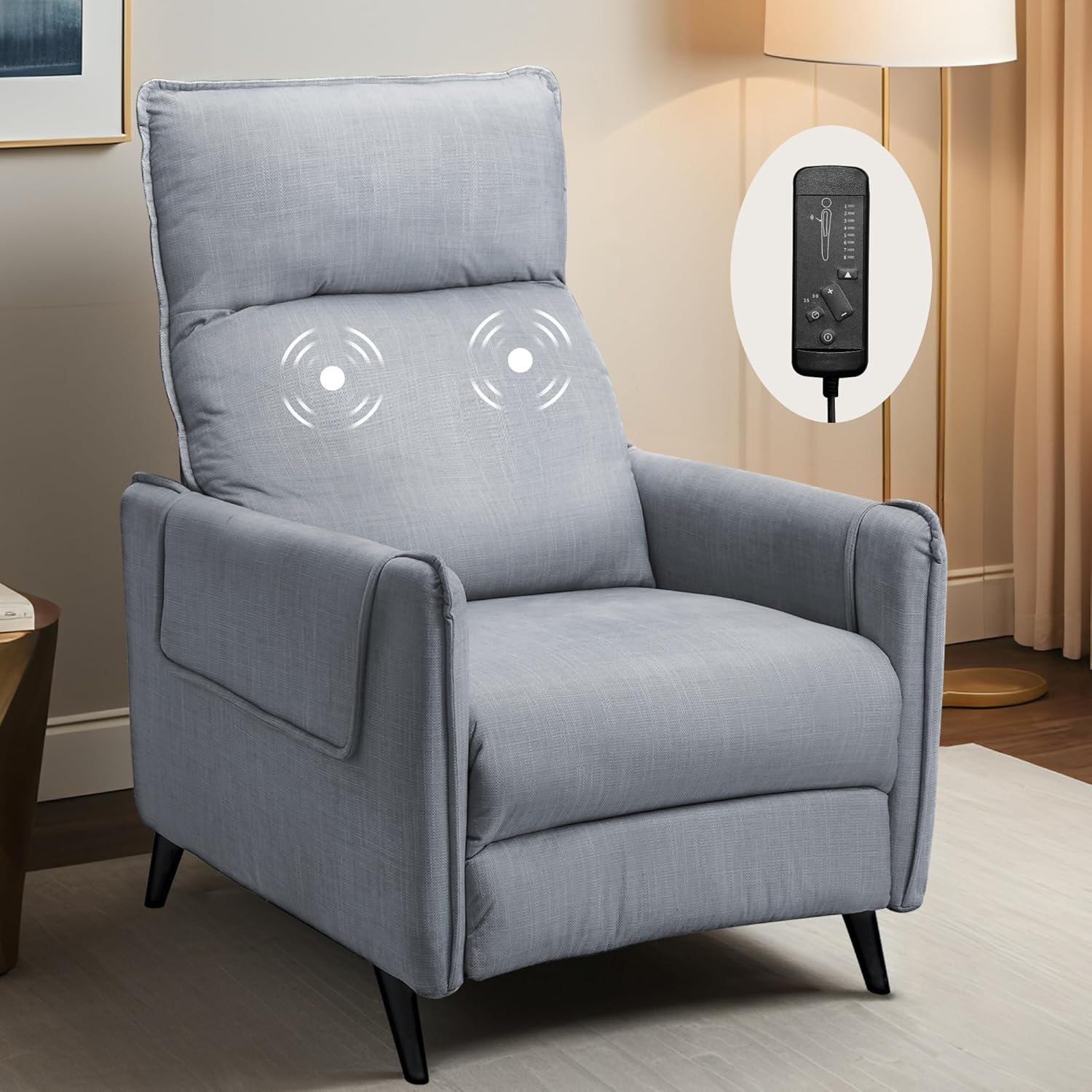 FLEXISPOT XC5 Pushback Recliner Chair for Adults, Mid Century Wingback Accent Chair with Rivet Decoration, Tufted Upholstered Single Sofa Armchair for Living Room, Bedroom, Study (Fabric, White)