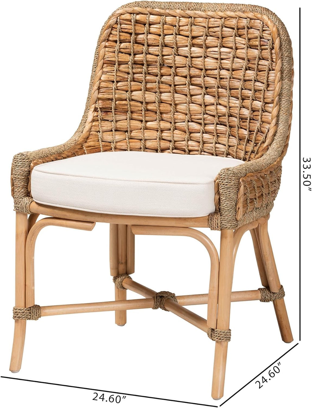 Baxton Studio Kyle Modern Bohemian Natural Brown Woven Rattan Dining Side Chair With Cushion