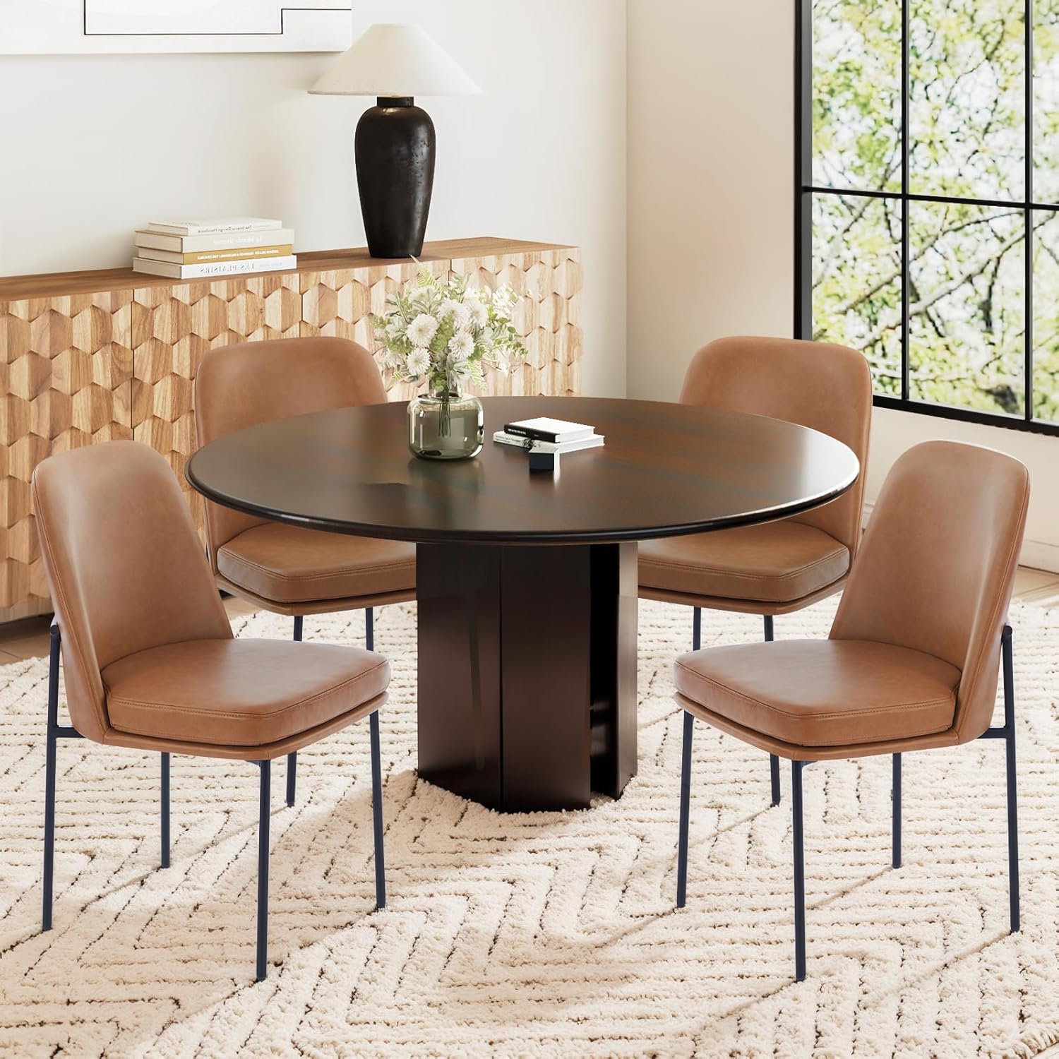 COLAMY Dining Chairs Set of 4, Modern Dining Chairs, Fabric Upholstered Dining Chairs, Kitchen Chairs with Curved Back and Metal Legs for Dining Room Kitchen Restaurant, Beige