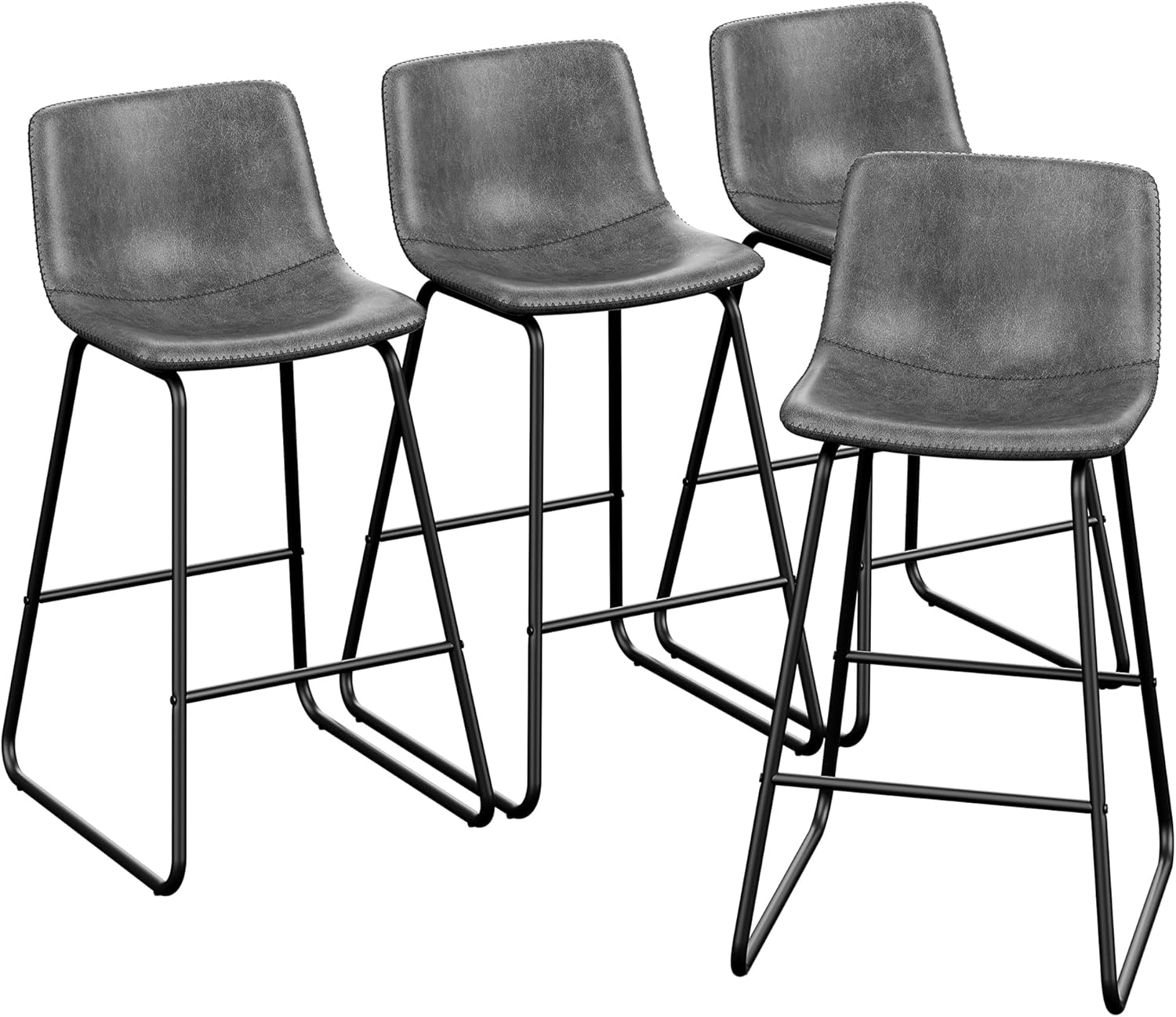 Bar Stools Set of 4, PU Leather Counter Height Bar Stools, 26" Modern Barstools with Metal Legs and Footrest, Urban Armless Dining Chairs with Backrest for Kitchen Island (Brown)