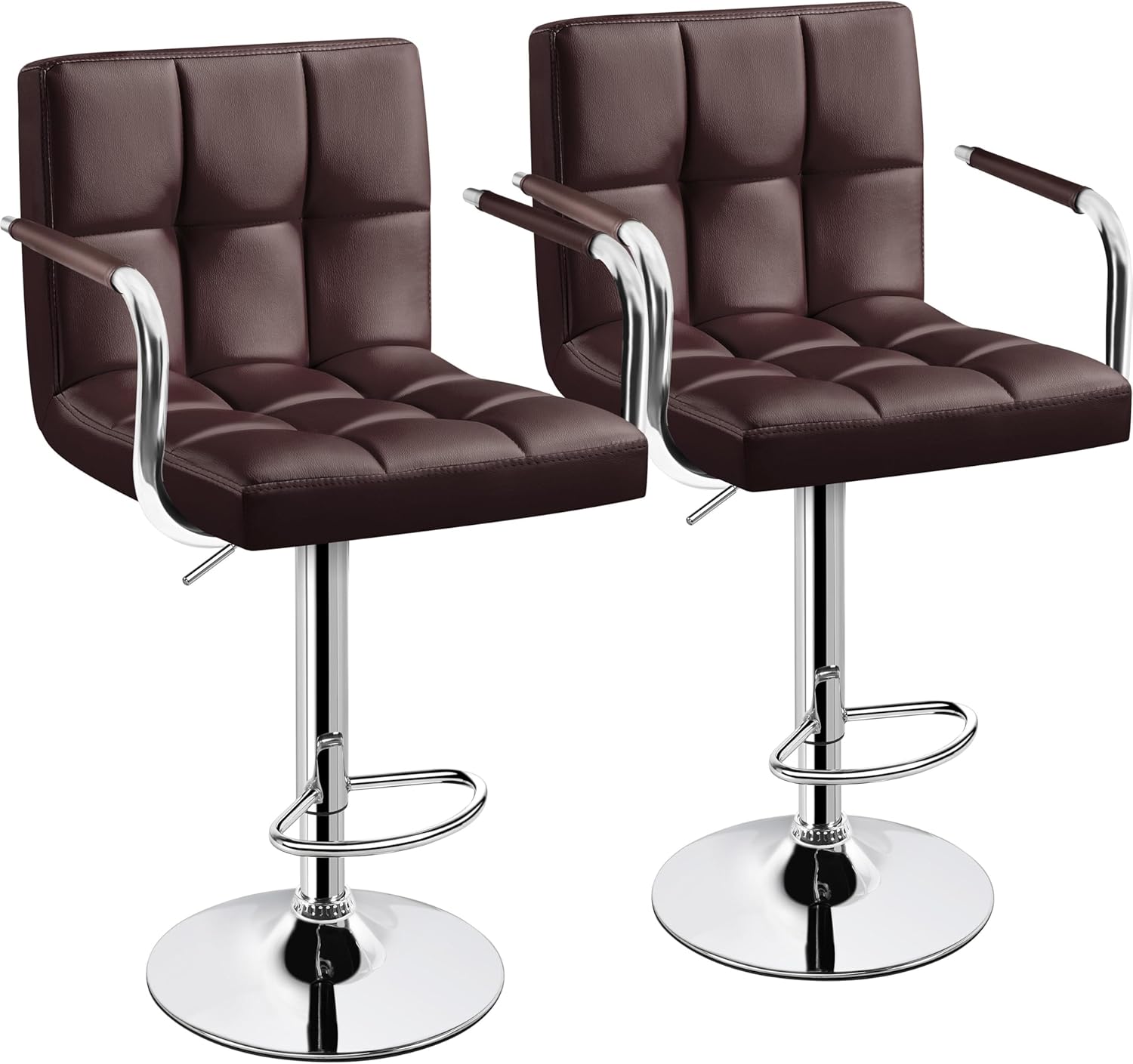 Yaheetech Bar Stools Set of 2, PU Leather Height Adjustable Swivel Barstools, Hydraulic Kitchen Counter Height Bar Chairs with Armrest and Back for Kitchen, Dining Room, Black