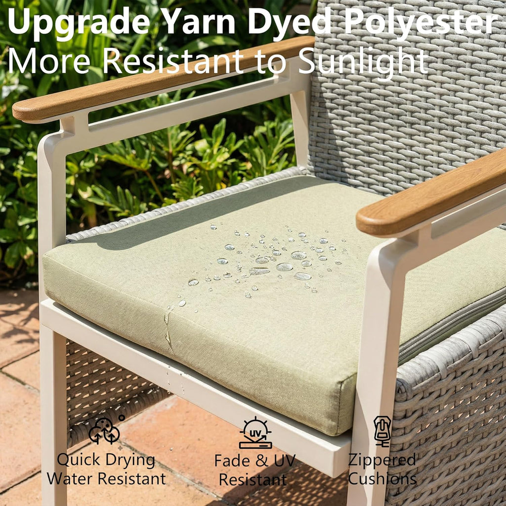 Aluminum Outdoor Dining Chairs Set of 2, Patio Dining Chairs with Armrests, Rattan Patio Furniture Set, Dining Room Chair with Removable Cushions, Kitchen Table Chair for Balcony/Deck, Green