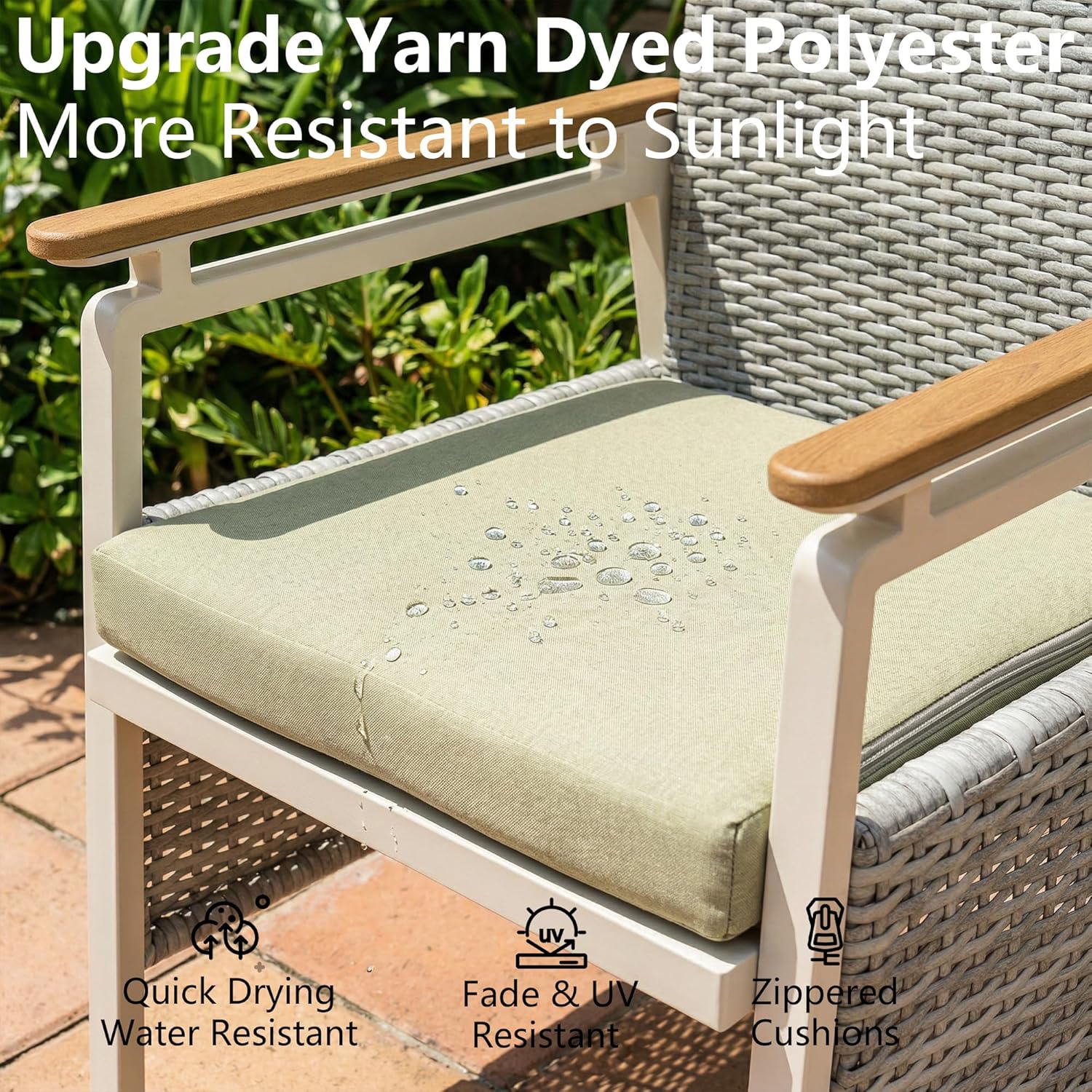 Aluminum Outdoor Dining Chairs Set of 2, Patio Dining Chairs with Armrests, Rattan Patio Furniture Set, Dining Room Chair with Removable Cushions, Kitchen Table Chair for Balcony/Deck, Green