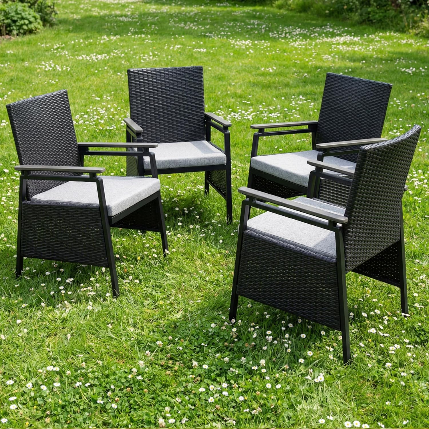 Aluminum Outdoor Dining Chairs Set of 2, Patio Dining Chairs with Armrests, Rattan Patio Furniture Set, Dining Room Chair with Removable Cushions, Kitchen Table Chair for Balcony/Deck, Green