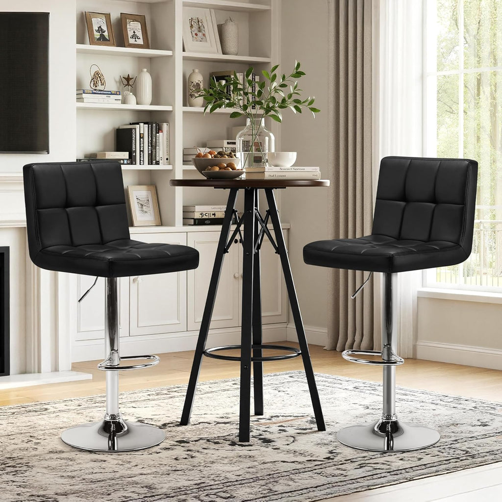 Yaheetech Bar Stools Set of 2, Adjustable PU Leather Swivel Barstools, Modern Counter Stools with Back and Footrest, Counter Height Barstools for Bar, Kitchen, Dining Room, Black