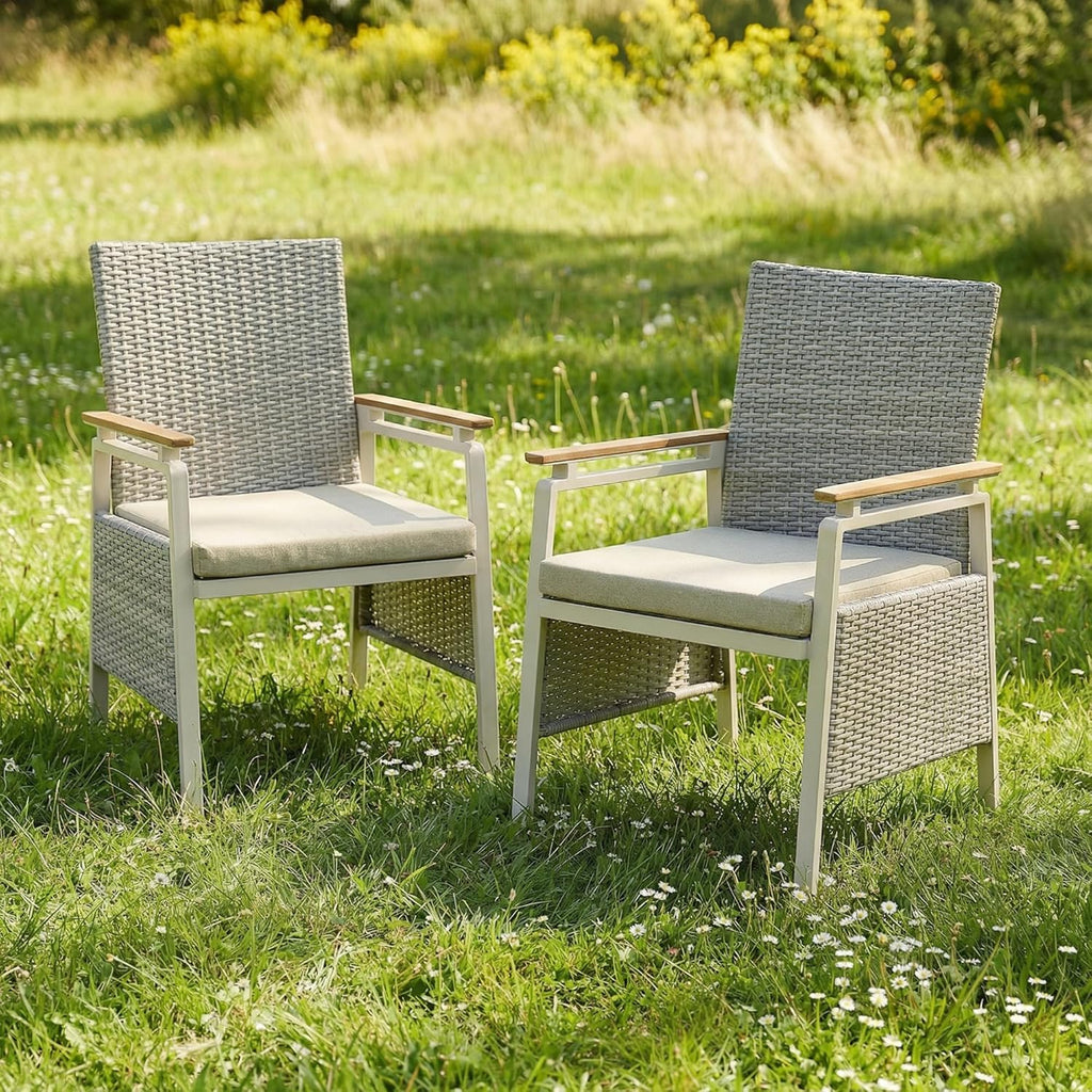 Aluminum Outdoor Dining Chairs Set of 2, Patio Dining Chairs with Armrests, Rattan Patio Furniture Set, Dining Room Chair with Removable Cushions, Kitchen Table Chair for Balcony/Deck, Green