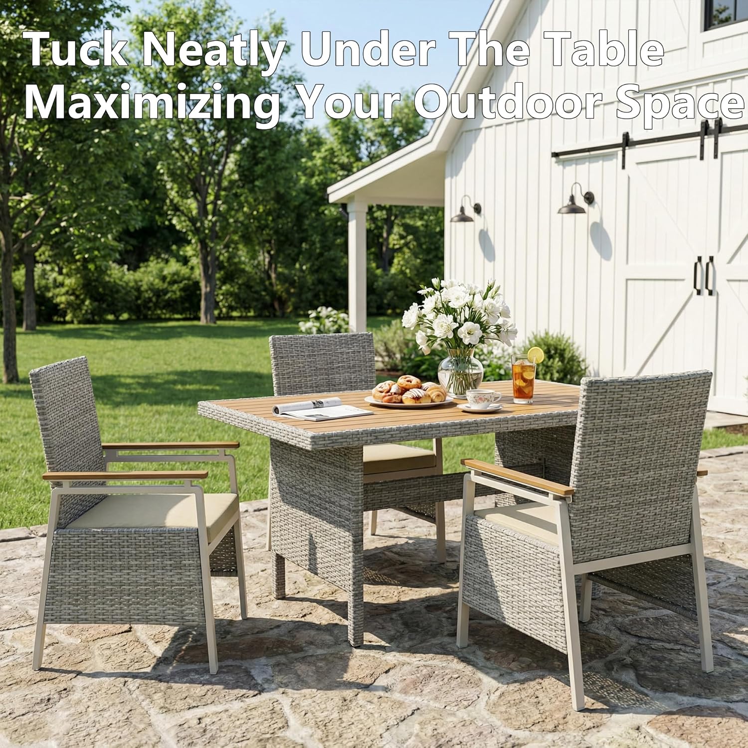 Aluminum Outdoor Dining Chairs Set of 2, Patio Dining Chairs with Armrests, Rattan Patio Furniture Set, Dining Room Chair with Removable Cushions, Kitchen Table Chair for Balcony/Deck, Green