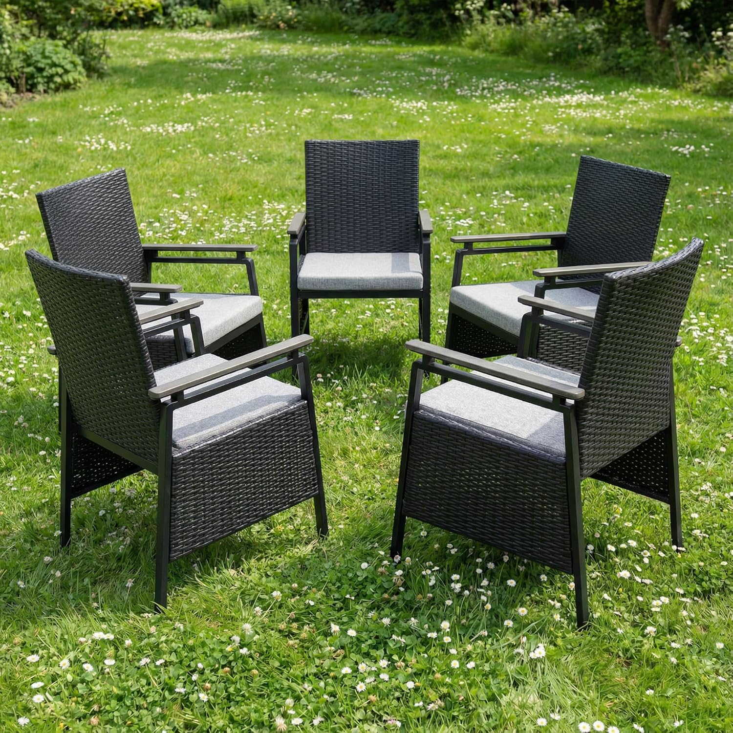 Aluminum Outdoor Dining Chairs Set of 2, Patio Dining Chairs with Armrests, Rattan Patio Furniture Set, Dining Room Chair with Removable Cushions, Kitchen Table Chair for Balcony/Deck, Green