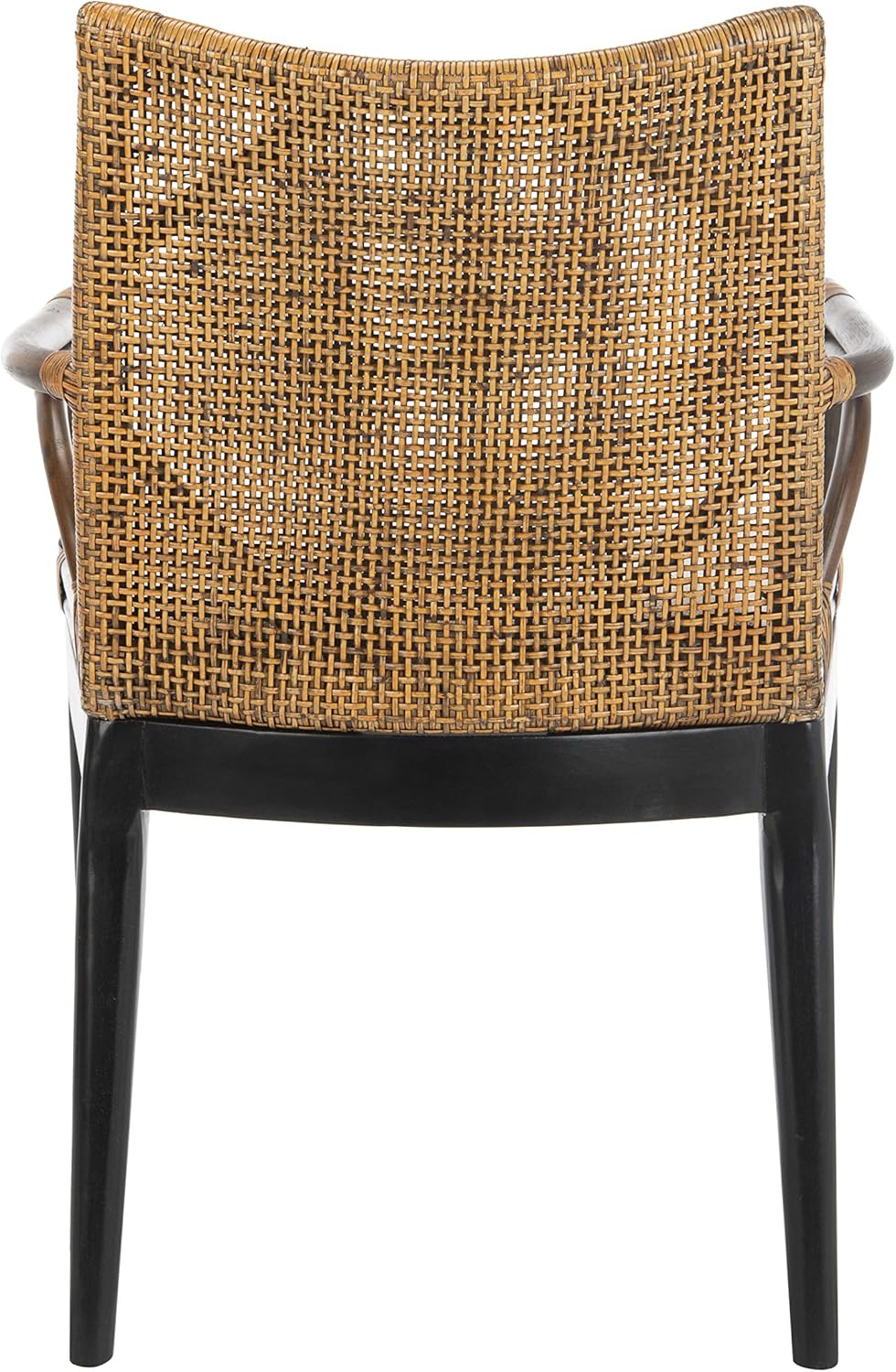 SAFAVIEH Home Collection - Gianni Brown & Black Solid Wood Rattan Arm Chair, Tropical Coastal Accent Seating for Living Room or Dining Space (SEA4011A)